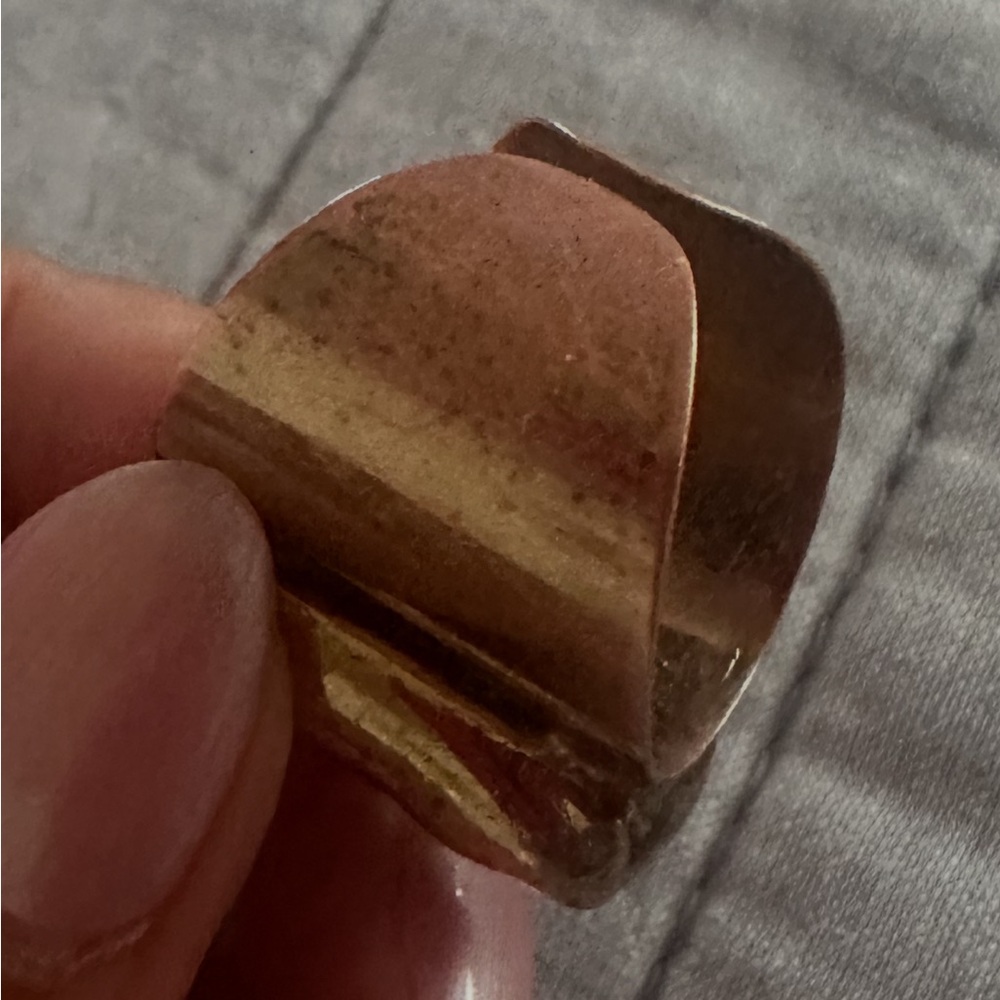 Adjustable Gold Tone Statement Ring With Brown St… - image 6